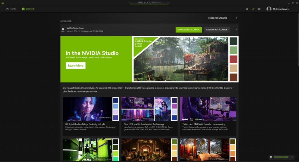 An NVIDIA Graphics Driver update is available in GeForce.