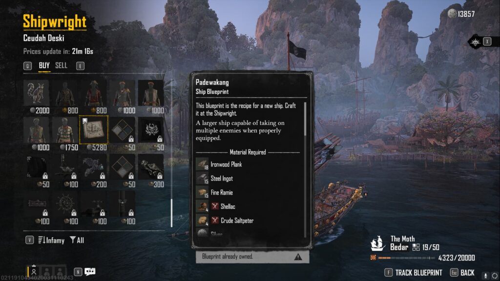The Padewakang Blueprint for sale in Skull and Bones.