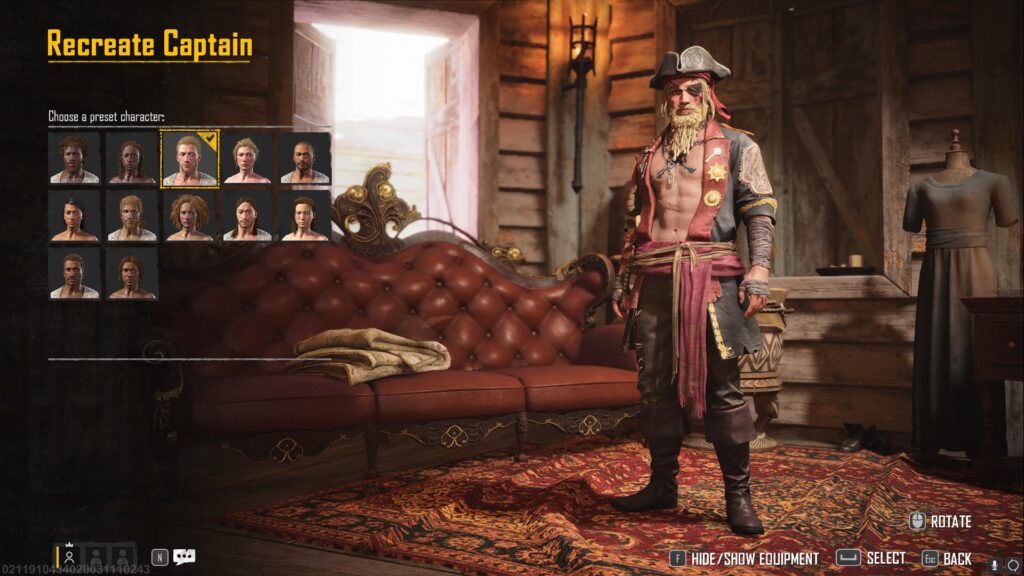 A player chooses a preset character to change the appearance of their captain in Skull and Bones.