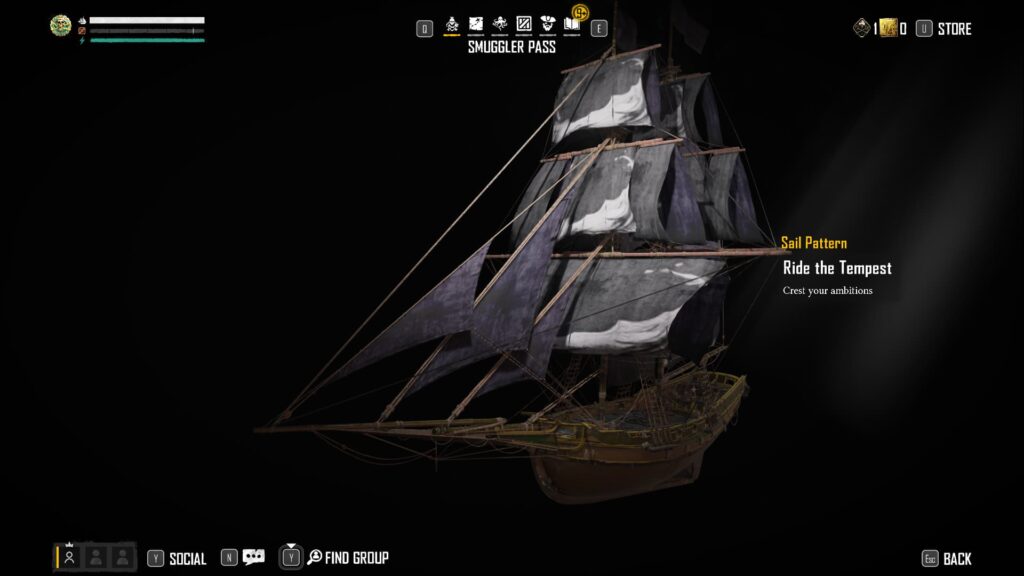 Ride the Tempest in the Skull and Bones Season 1 Smuggler Pass.