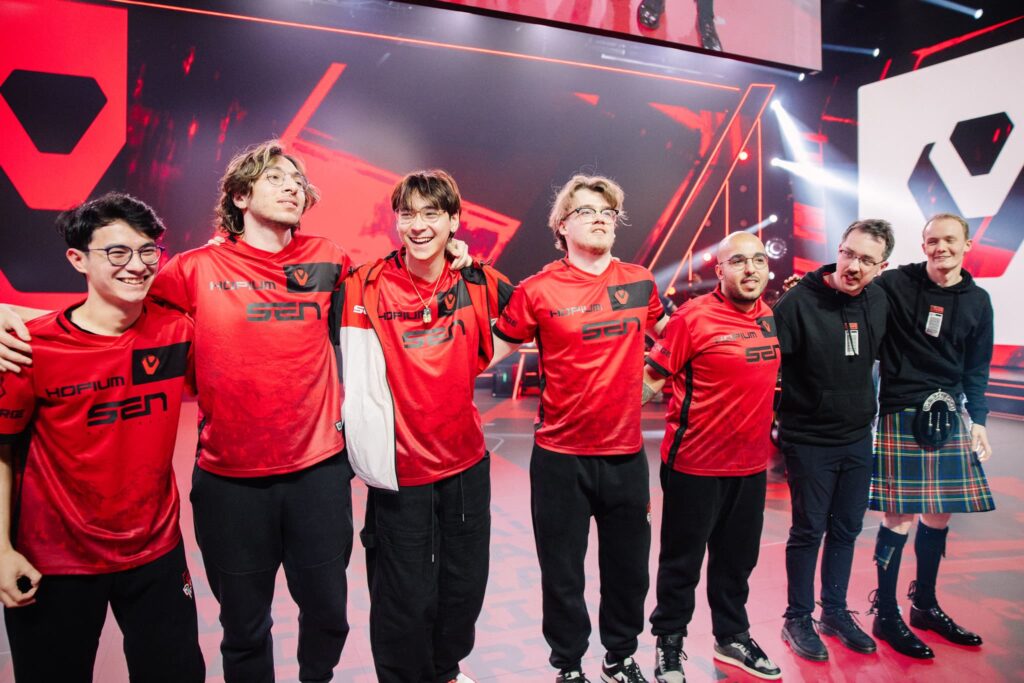 Sentinels after victory at VCT Americas Kickoff on Day 3 of Week 2 at Riot Games Arena on February 25, 2024. 