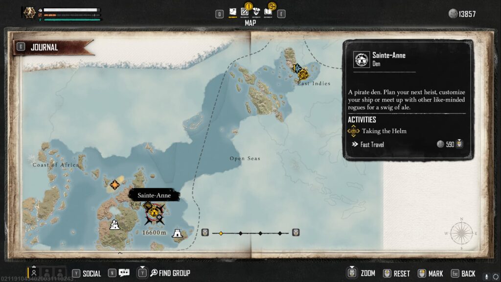 The map in Skull and Bones shows the distance from Sainte-Anne to the East Indies.