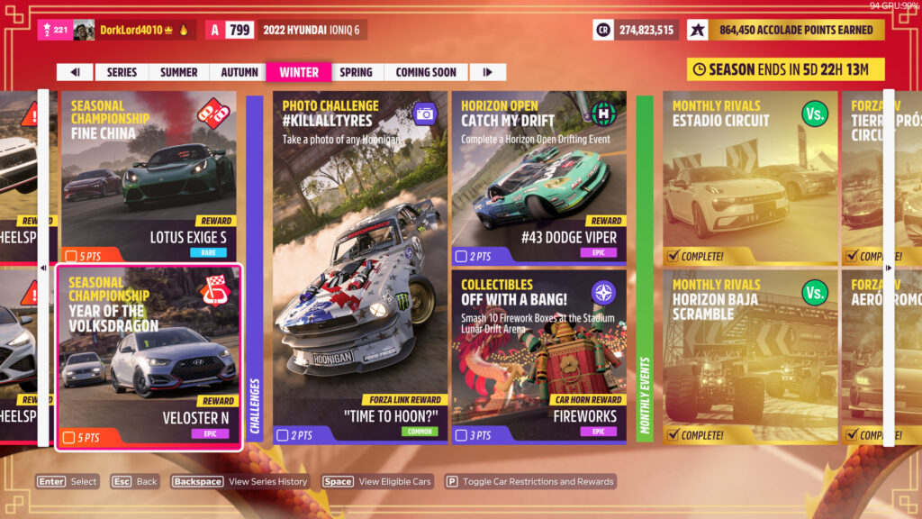 The Photo Challenge #KILLALLTYRES requires players to take a picture of any Hoonigan in Forza Horizon 5's Winter Playlist for the Lunar New Year.