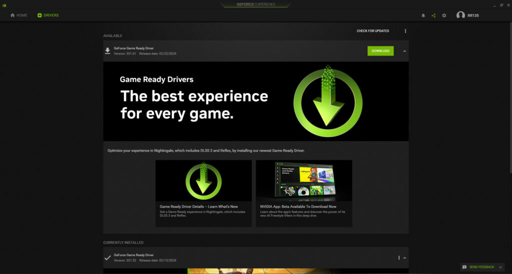 Nvidia Geforce Experience UI