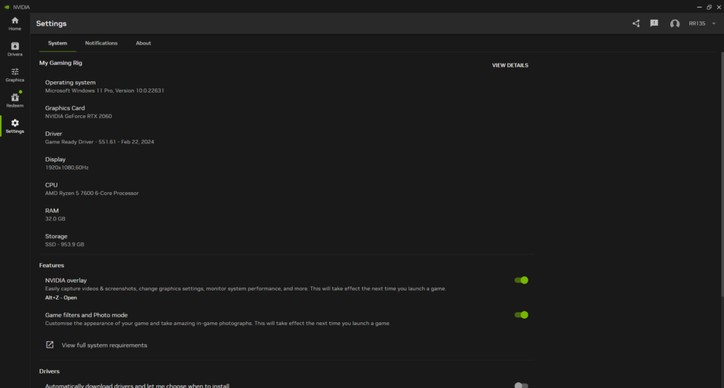 Control center screenshot 