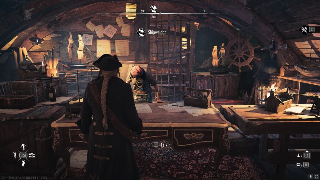 A player approaches the Shipwright at Telok Penjarah in Skull and Bones.