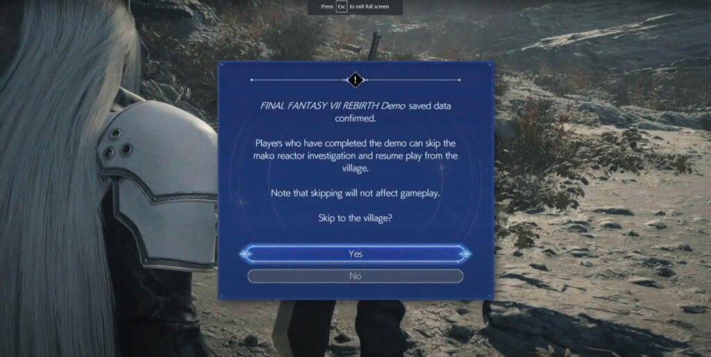 Skip the Mako reactor investigation mission from the FF7 Rebirth demo (In-game screenshot)