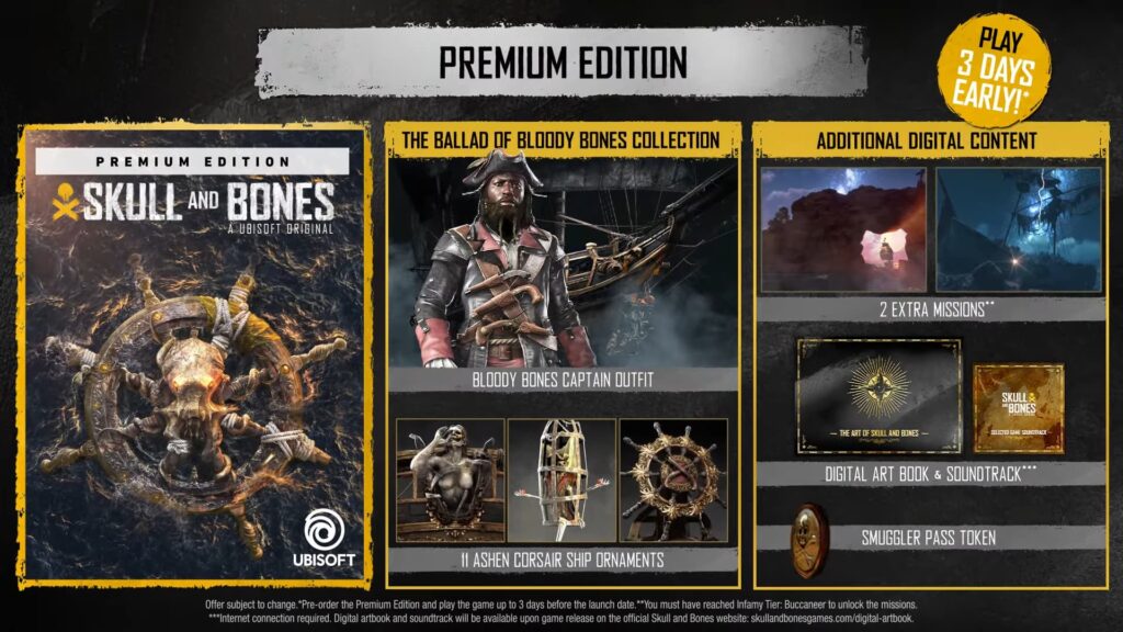 The contents of the Skull and Bones Premium Edition.