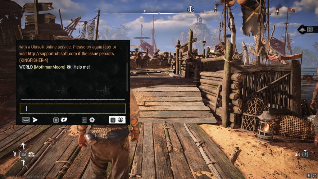A player opens the in-game text box in Skull and Bones.