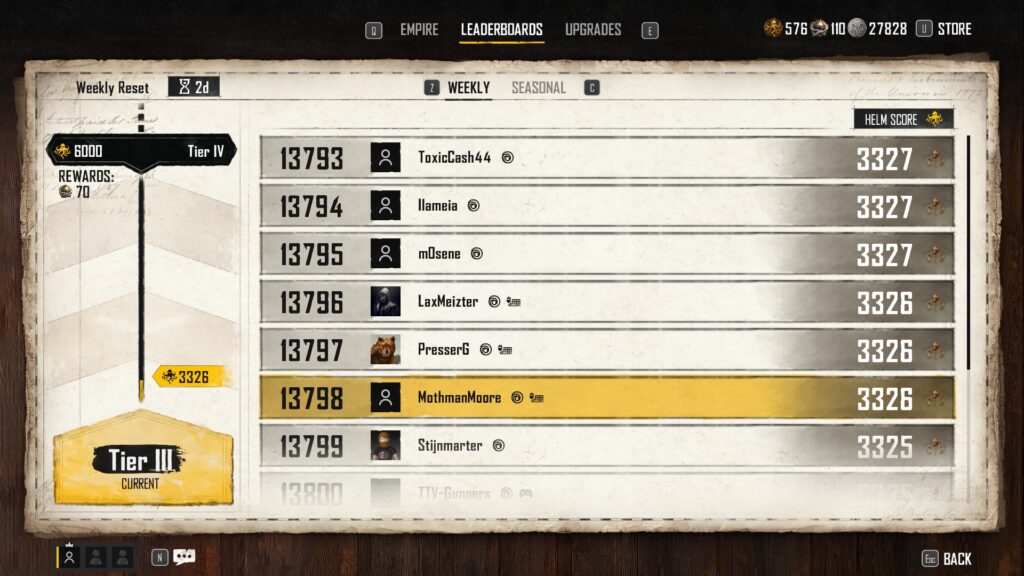 The weekly leaderboard in Skull and Bones, show Sovereigns as a reward for going up a tier.