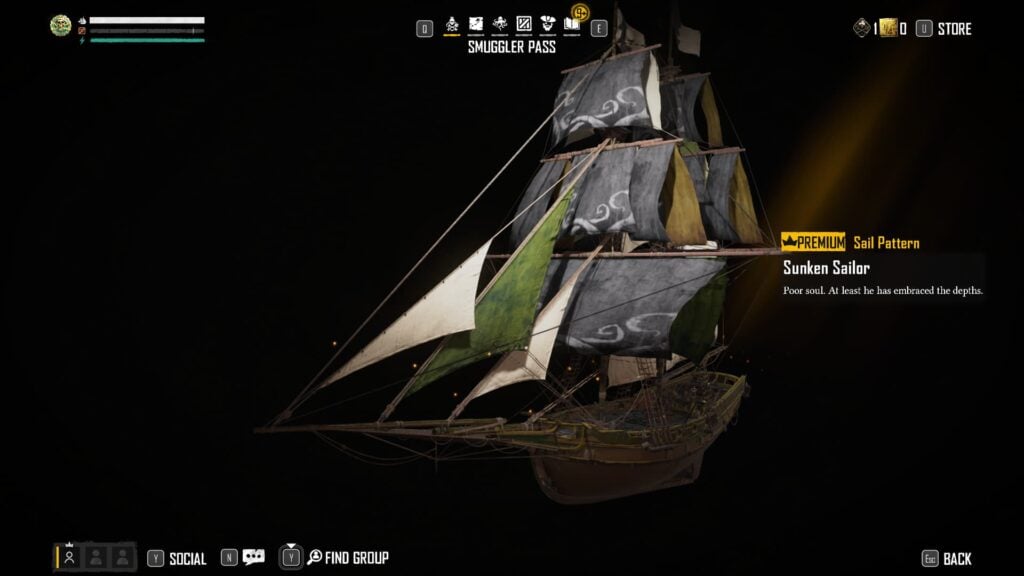 Sunken Sailor in the Skull and Bones Season 1 Smuggler Pass.