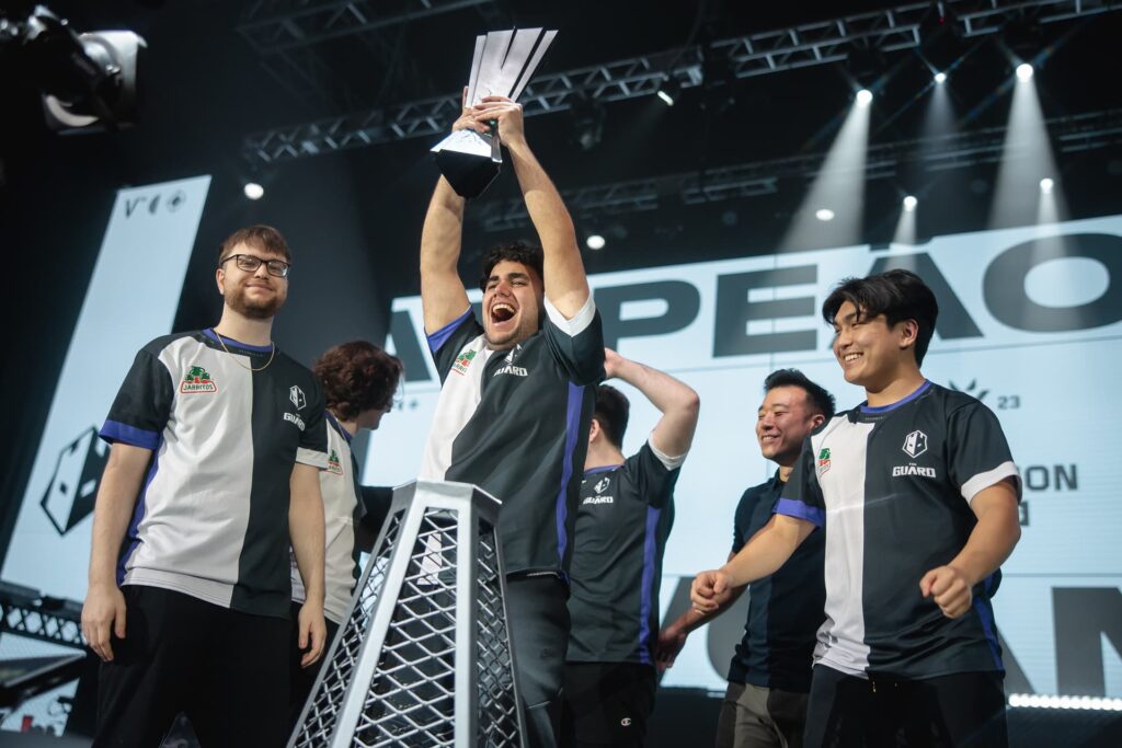 Valyn lifts the VCT Americas Ascension trophy as a member of The Guard.