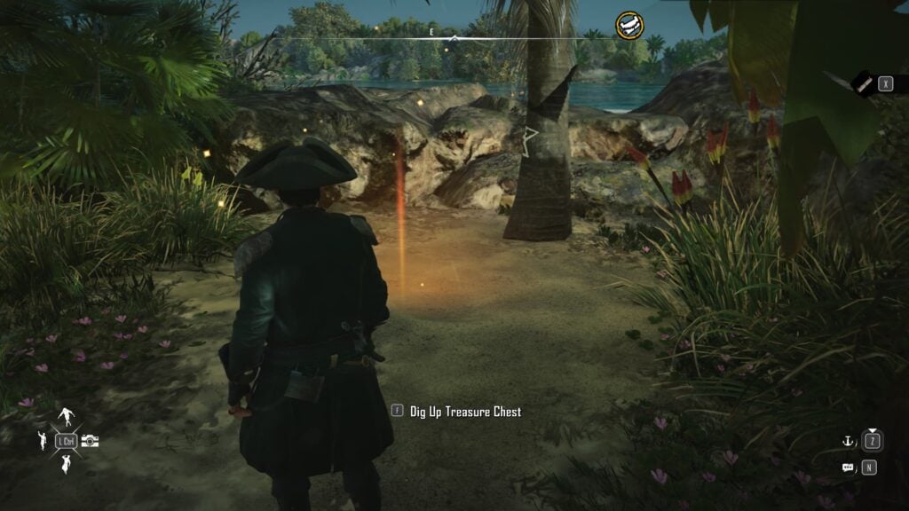 A pirate is prompted to dig up treasure he has discovered.