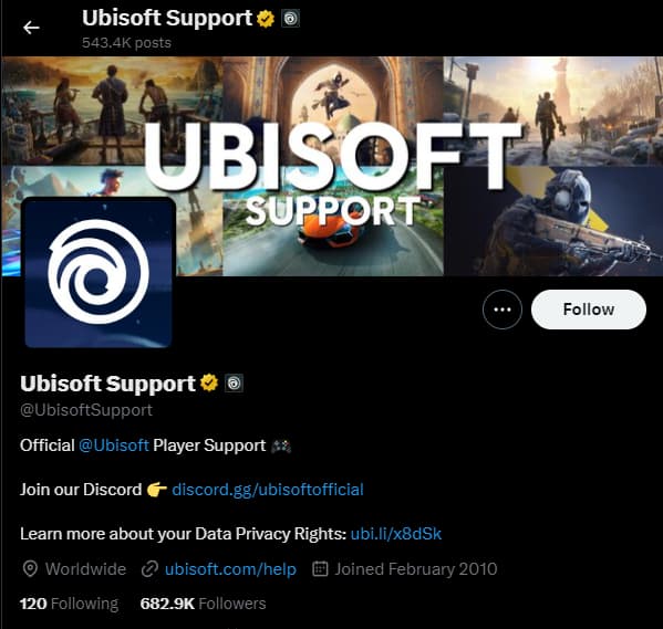 The Ubisoft Support X account.