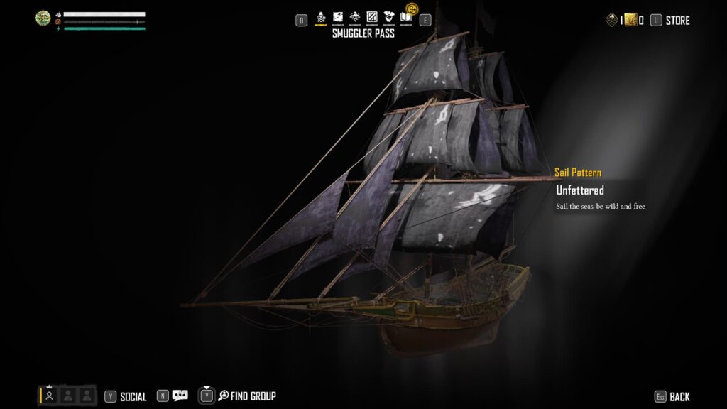 Unfettered in the Skull and Bones Season 1 Smuggler Pass.