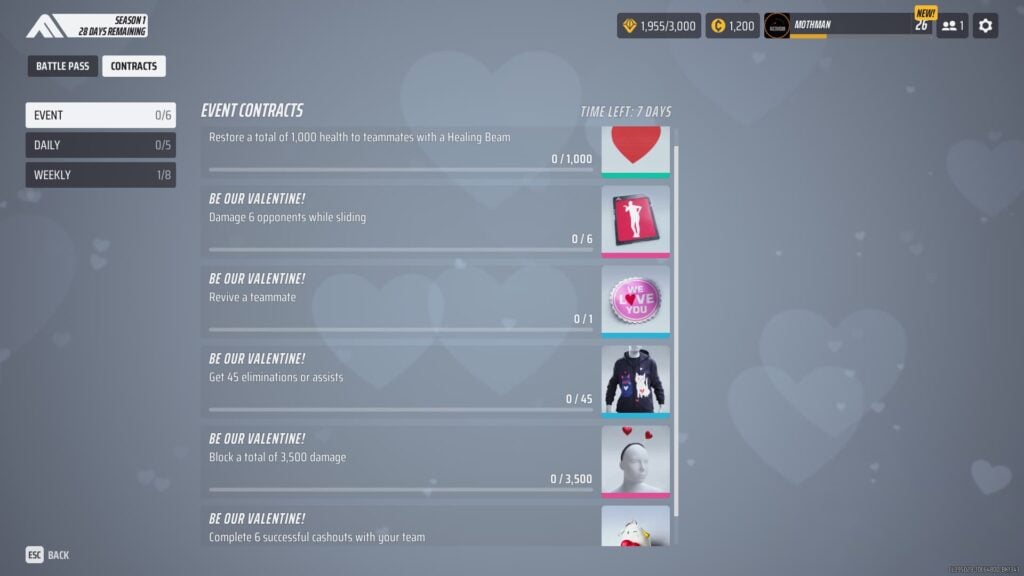 The Valentine's Day event contracts and their rewards in The Finals.