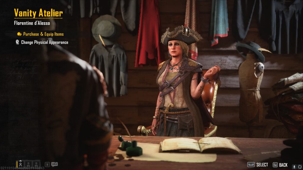 The Vanity Atelier in Skull and Bones provides the option to Purchase & Equip Items or Change Physical Appearance.