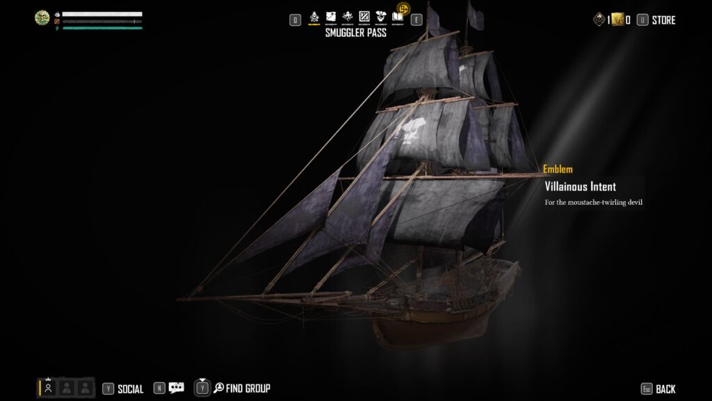 Villainous Intent in the Skull and Bones Season 1 Smuggler Pass.