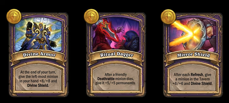 Divine Armor, Ritual Dagger, and Mirror Shield