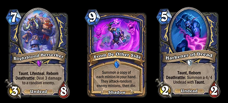 Blightblood Berserkerm, From De Other Side, and Harkener of Dread in the new Hearthstone patch