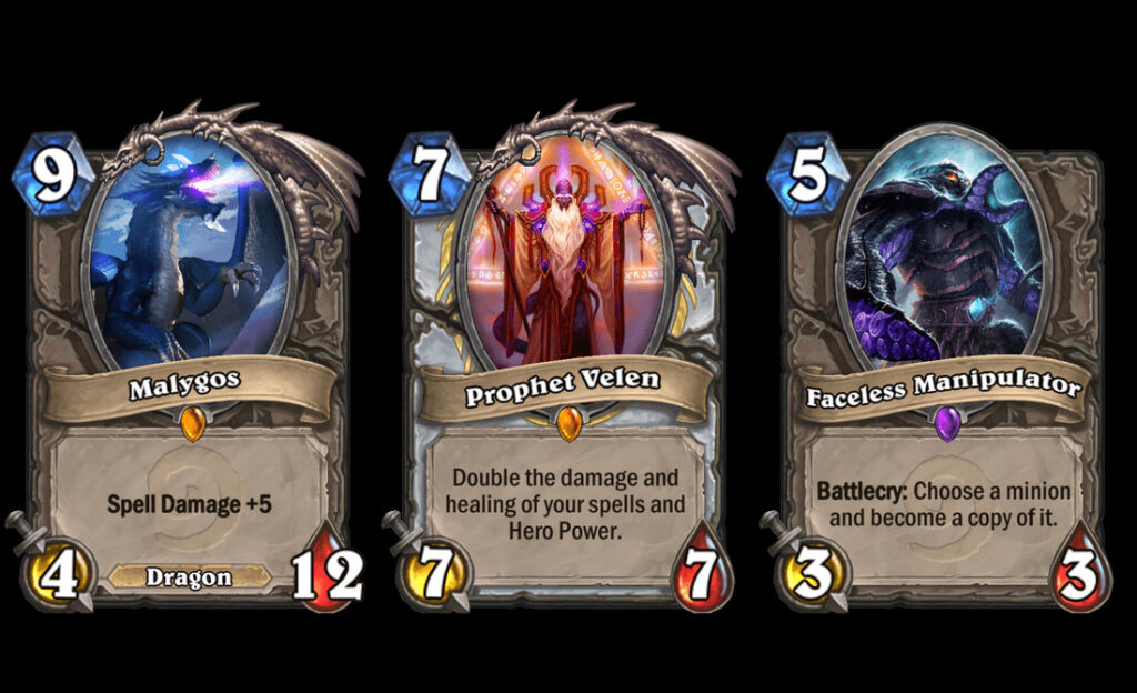 Malygos, Prophet Velen, and Faceless Manipulator in Hearthstone