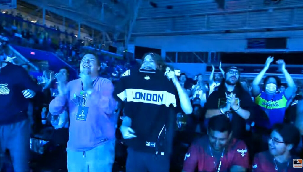 Fans cheering for London Spitfire during the Overwatch League 2023 Playoffs