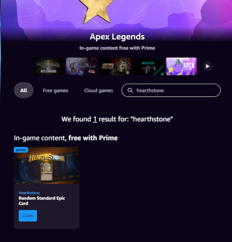 Hearthstone Prime Gaming item