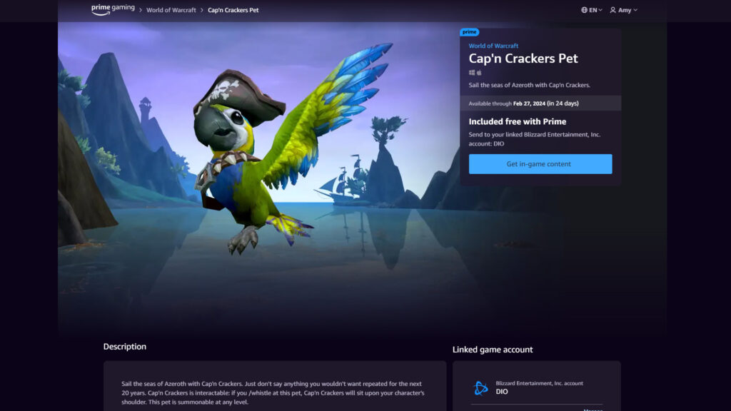 World of Warcraft Cap'n Crackers pet