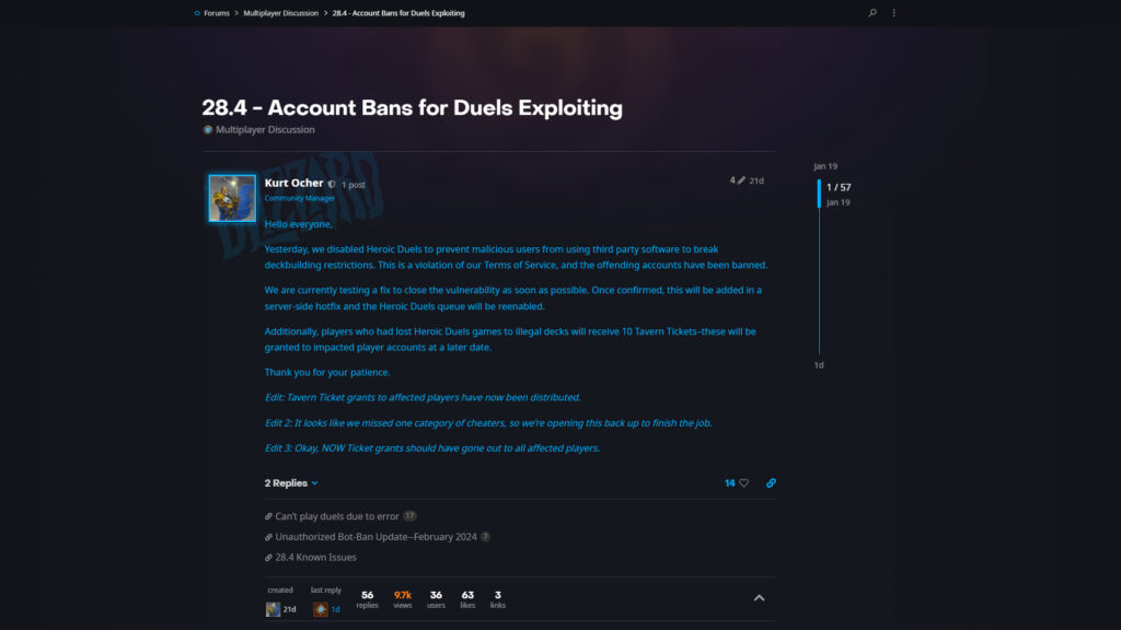 Heroic Duels bans in Hearthstone 