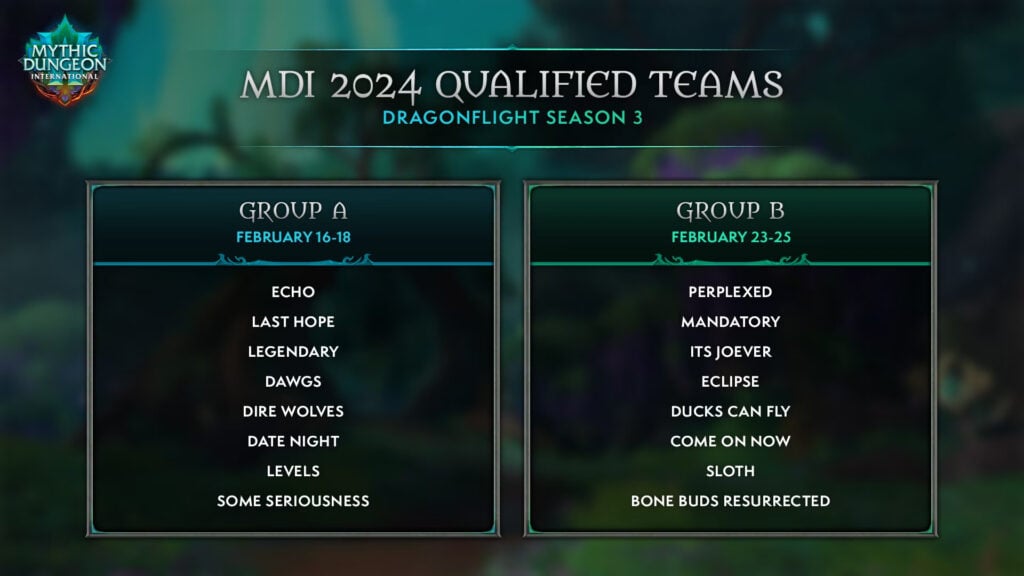 WoW MDI 2024 Dragonflight Season 3 teams