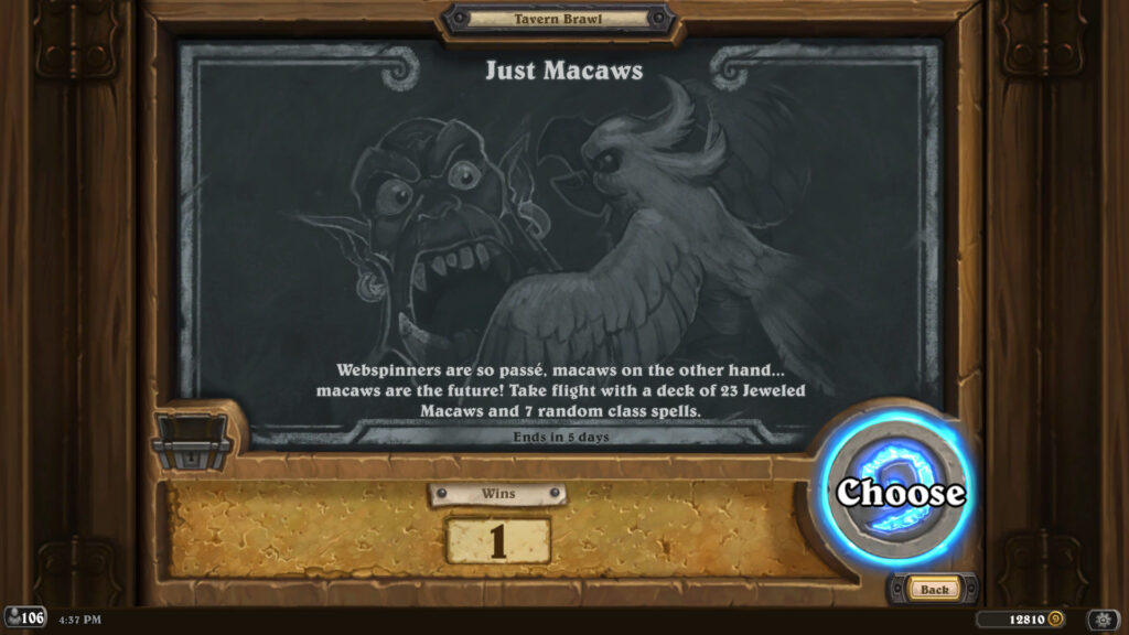 Just Macaws Tavern Brawl chalkboard 