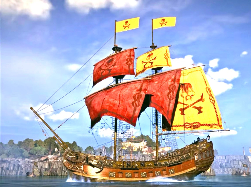 A Snow ship sailing the ocean in Skull and Bones.