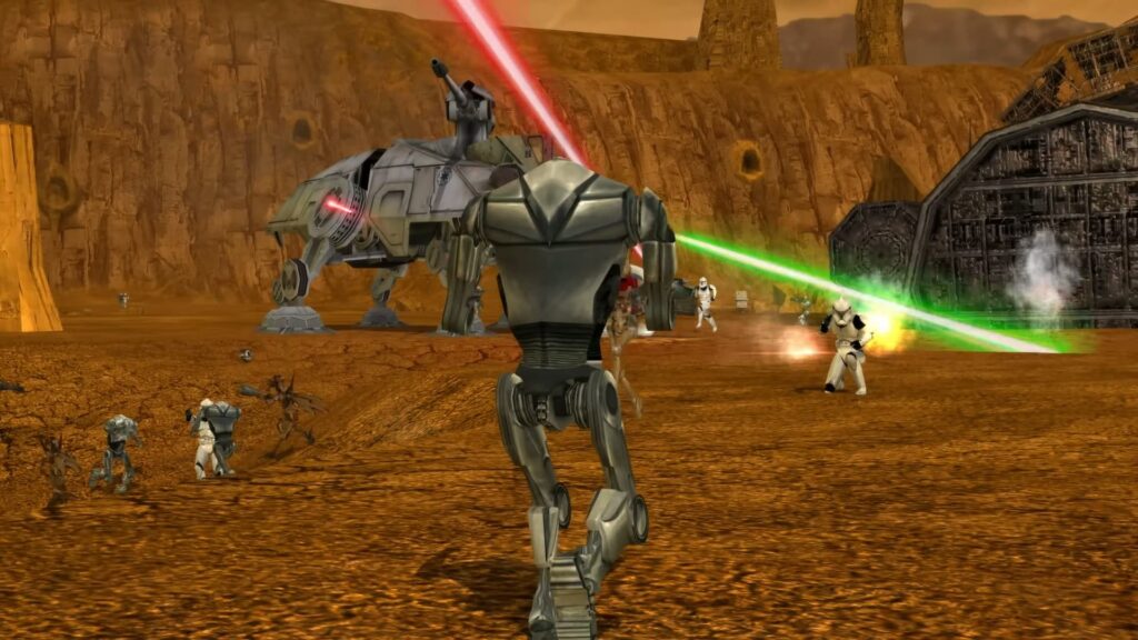 Droids and clones do battle on Geonosis in Star Wars: Battlefront Classic Collection.