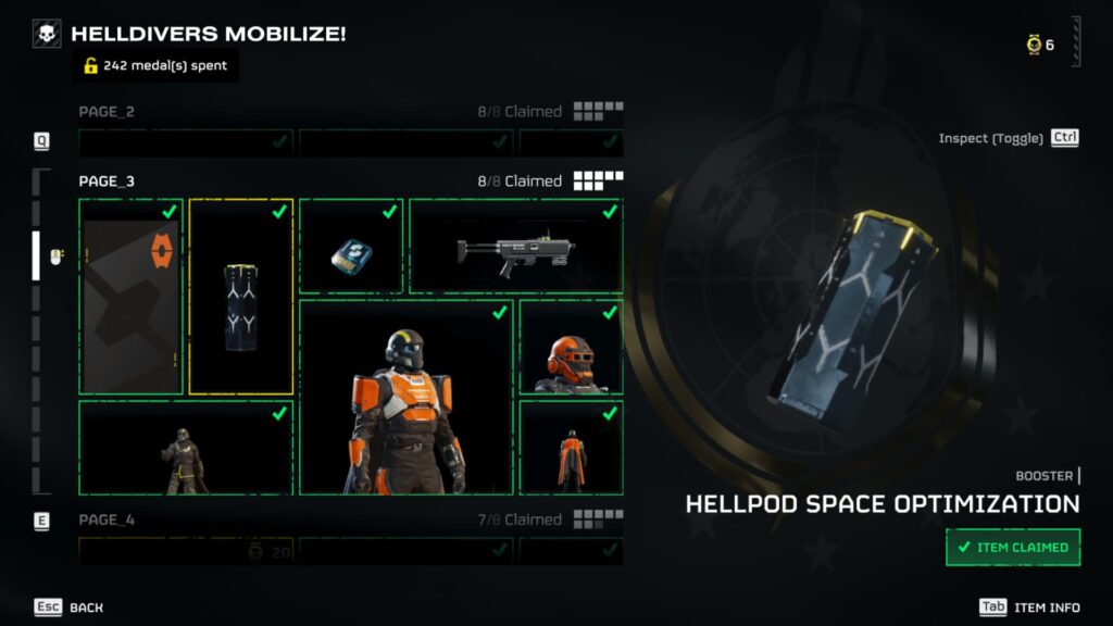 A look at the Hellpod Space Optimization in the Warbonds Page 3 of Helldivers 2.