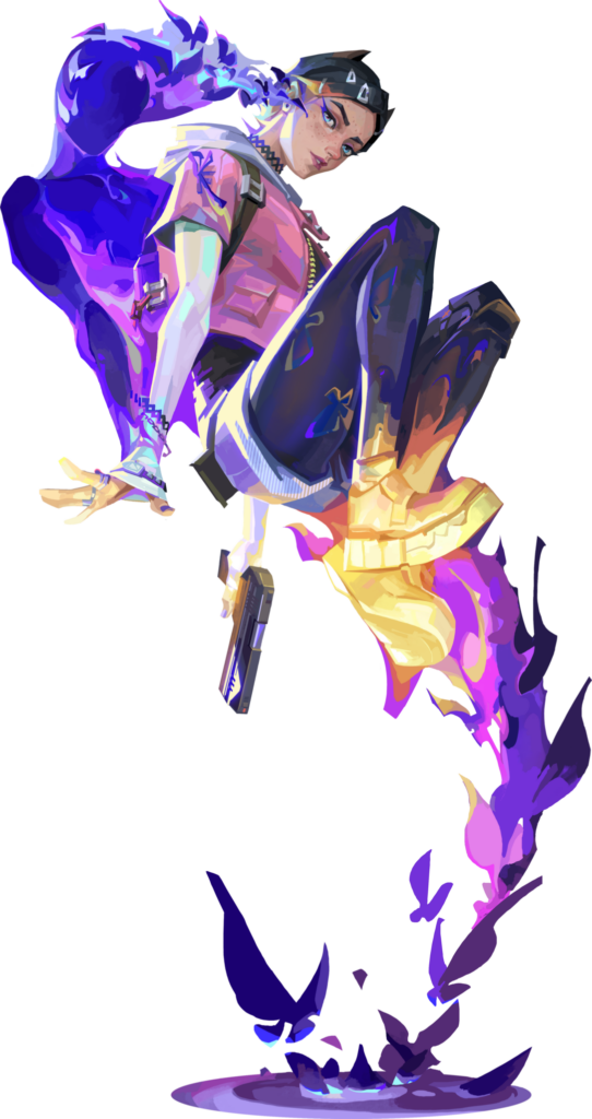 Clove holds a Classic and jumps with  abilities.