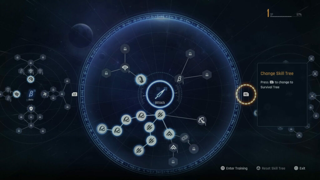 Gameplay from Stellar Blade shows a skill tree