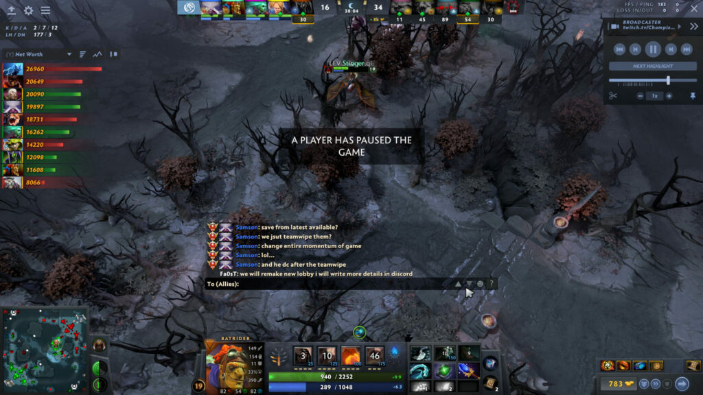 Conversation between Sammyboy and the PGL Admin:
Sammyboy: Save from latest available? We just teamwipe them. Change entire momentum of game, lol... And he disconnect after the teamwipe.
Admin: We will remake a new lobby, I will write more details in discord. 