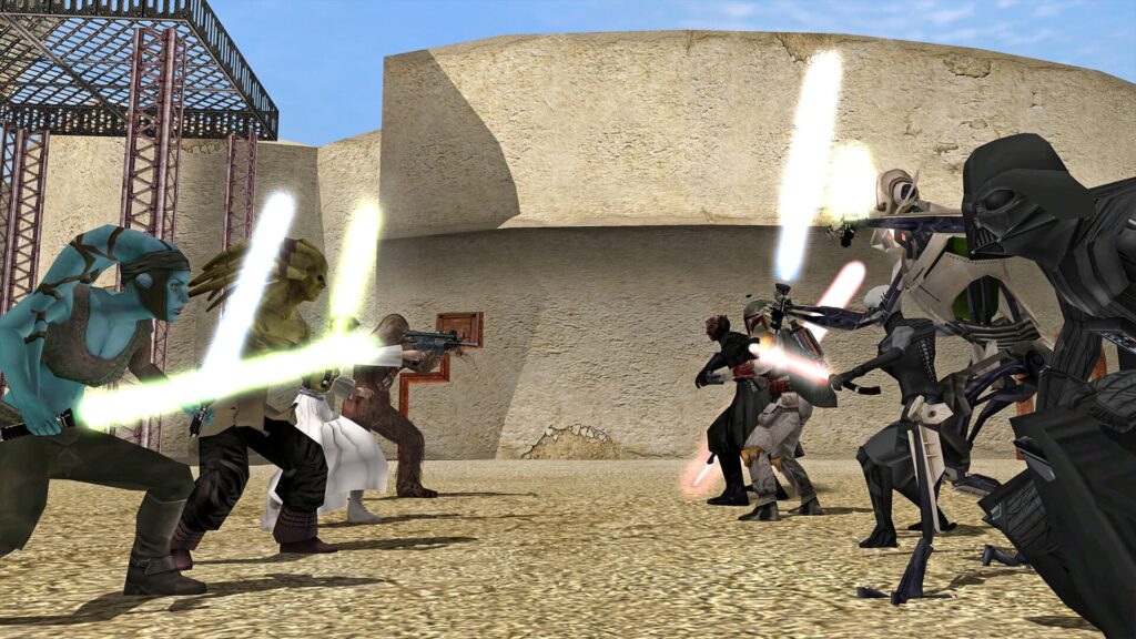 Several Star Wars Heroes and Villains clash on Tatooine in the Star Wars: Battlefront Classic Collection.