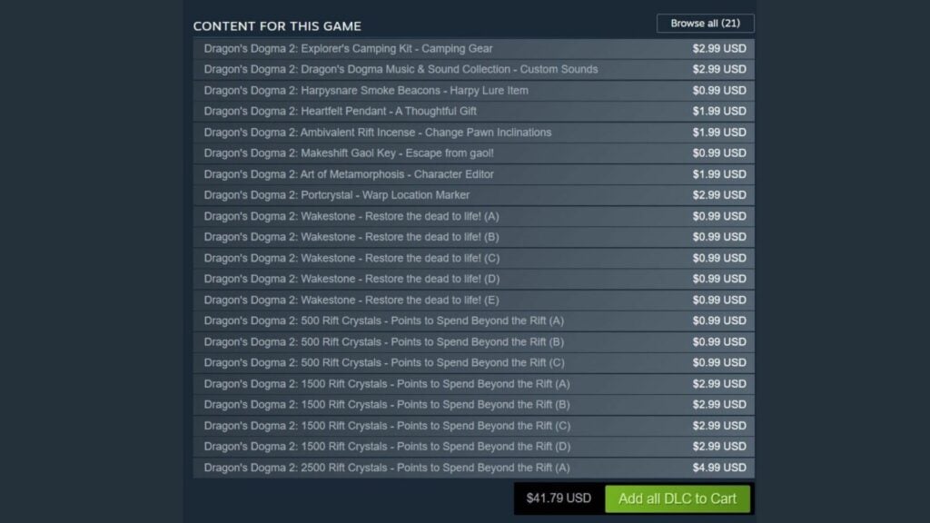 Dragon's Dogma 2 features $41.79 of microtransactions for basic in-game items.