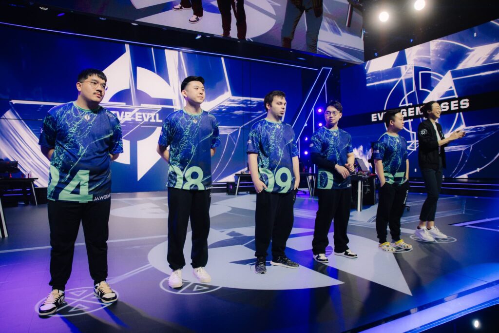 Evil Geniuses seen onstage before competing at VCT AMERICAS Kickoff on Day 1 of Week 3 at Riot Games Arena on March 2, 2024. 