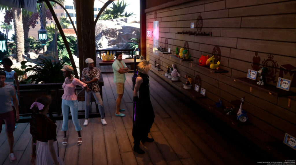 FF7 Rebirth collectibles on display at Johnny's Seaside Inn (Image by esports.gg via in-game screenshot)