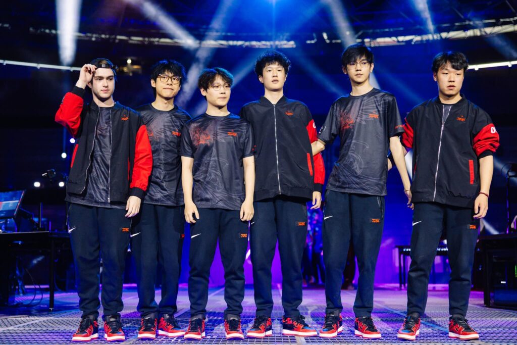 FunPlus Phoenix, who plays LOUD on Day 4, onstage after competing at VALORANT Masters Madrid Swiss Stage Day 1 at the Madrid Arena on March 14, 2024 in Madrid, Spain.