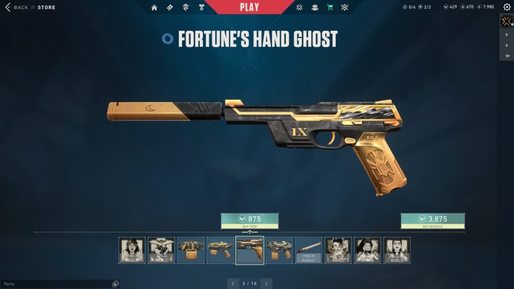 The Ghost in the VALORANT Fortune's Hand bundle.