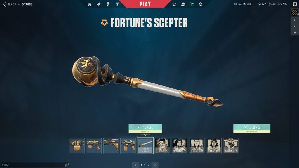 The melee, Fortune's Scepter, in the VALORANT Fortune's Hand bundle.