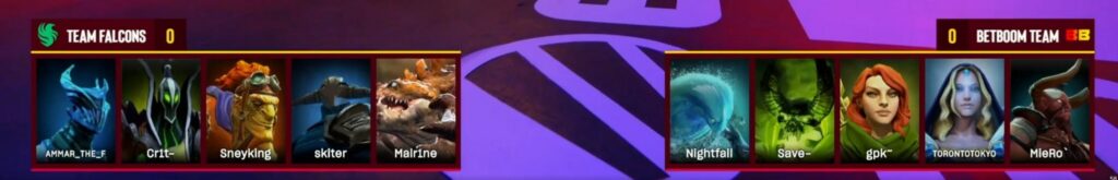 The game 1 draft of the match between Team Falcons and BetBoom Team