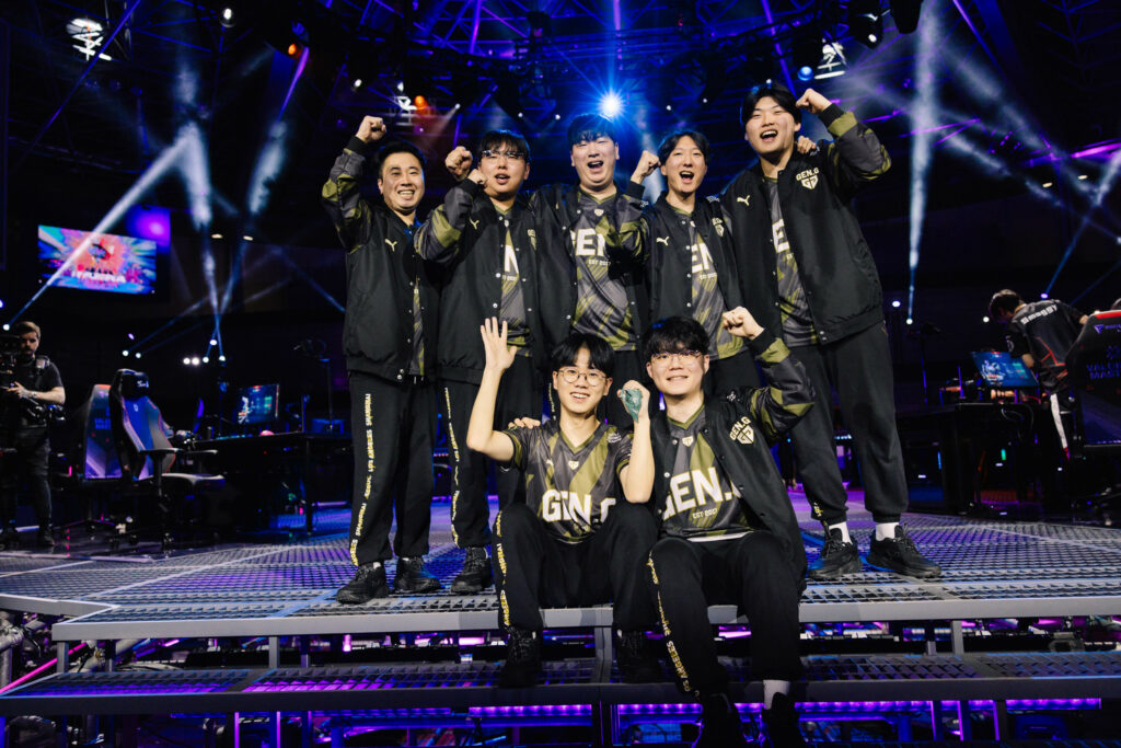 Gen.G Esports, who plays Paper Rex on the first day of playoffs, seen onstage after victory at VALORANT Masters Madrid Swiss Stage Day 3 at the Madrid Arena on March 16, 2024 in Madrid, Spain. 