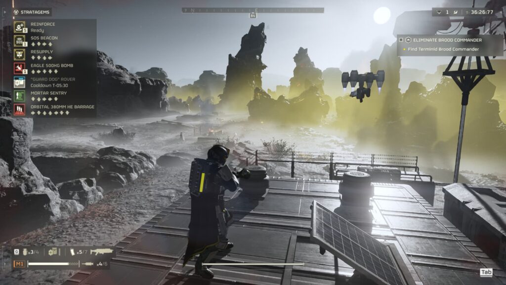 A Helldiver opens up his Stratagem menu.