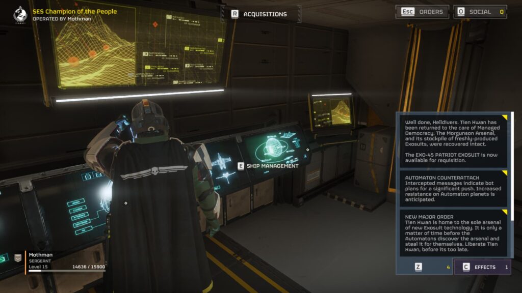 A player looks to his Ship Management terminal.
