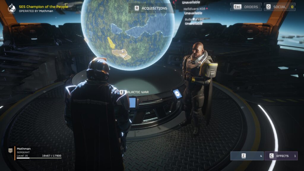 A player approaches the Galactic War table in Helldivers 2.