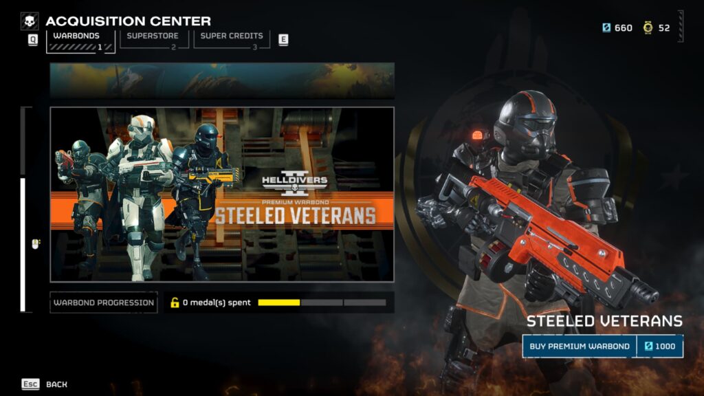 The Premium Warbonds section of Helldivers 2.
